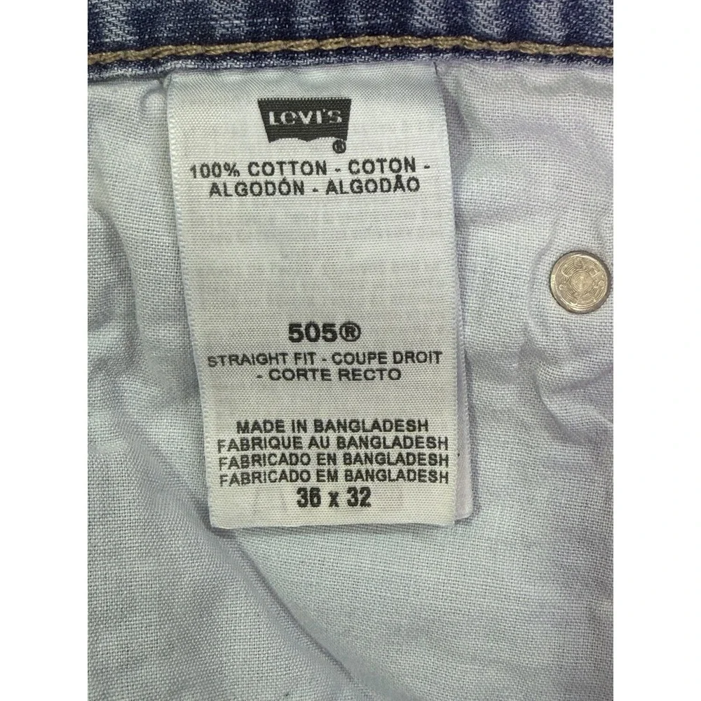 Levis 505 Jeans Mens 36x32 Blue Straight Medium‎ Wash Denim Mid Rise Workwear